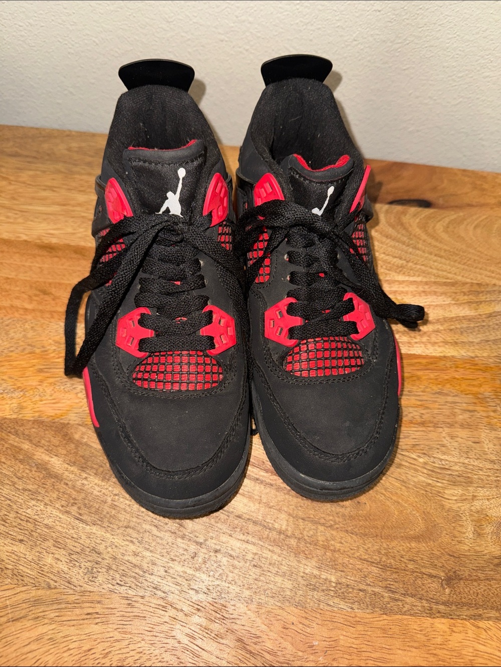 Red Thunder Jordan 4 Nike Kids Black and Red Retro Basketball Sneakers